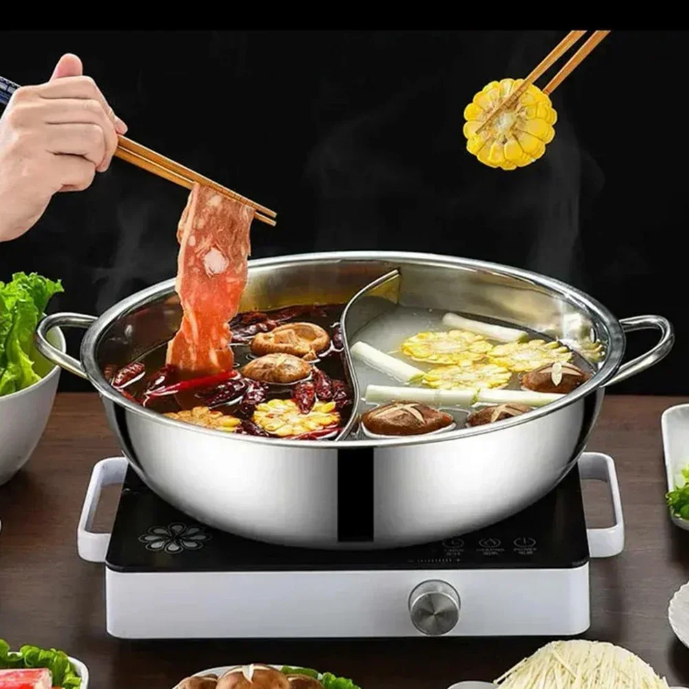 Panela quente dividida dupla de 28/30cm, panela quente de aço inoxidável, panela de cozinha doméstica, prato compatível com fogão a gás