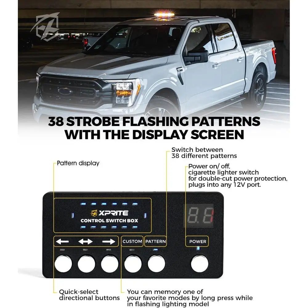 شريط إضاءة ستروب منارة LED على السطح باللون الكهرماني/الأبيض مع وحدة تحكم لمركبات الطوارئ والبناء والشاحنات والسحب والسيارات البريدية