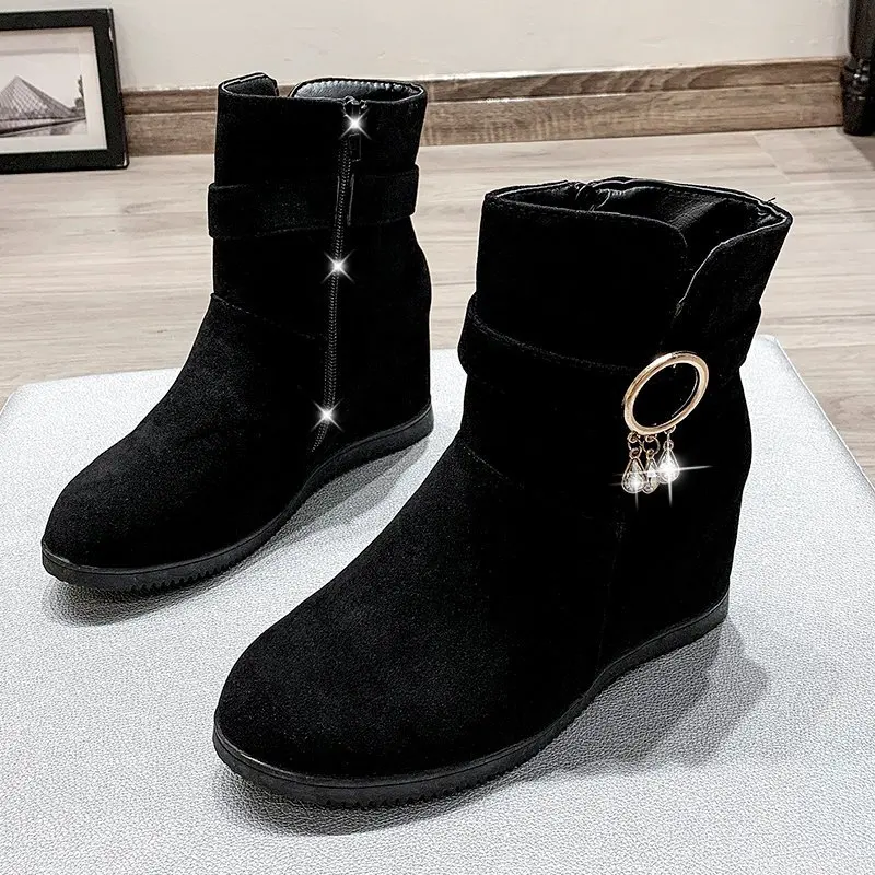 Women Boots 2022 Winter Mid Heel Snow Boots Women Fashion Ladies Ankle Boots Suede Cotton Boots for Women Zapatos Mujer