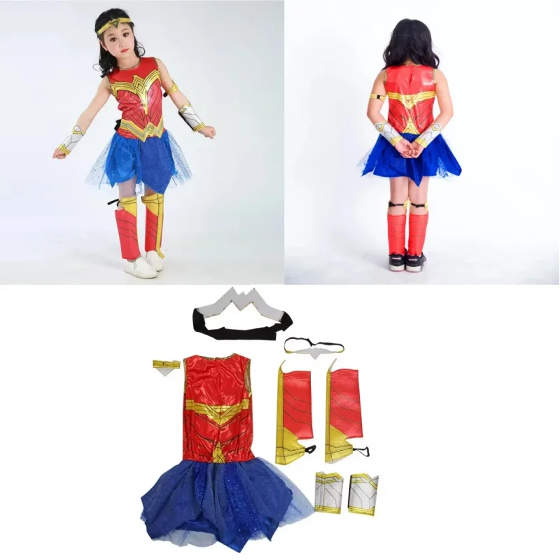 Anime Deluxe niño Wonder Girl Cosplay vestido de lujo Supergirl mujeres Halloween Purim fiesta fantasía disfraz fiesta traje Halloween
