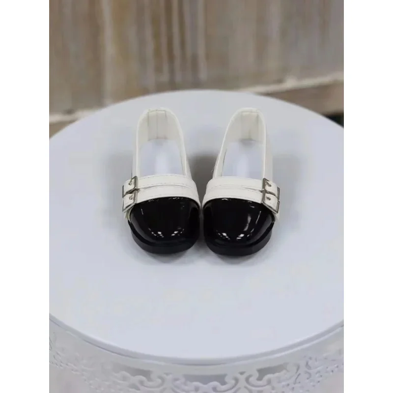 

BJD Doll Girls Elegant Shoes 1/3 Leather Black White Double Belt Buckle Low Heel Round Toe Shoes Doll Accessories
