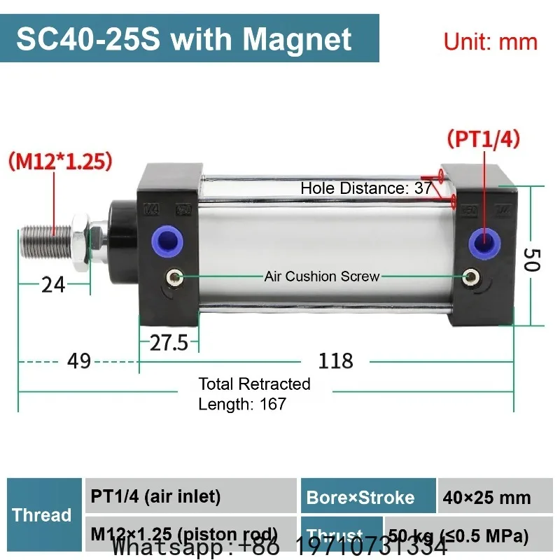 SC40 pneumatic cylinder 40mm bore double acting compact air cylinder with magnet 25‑350mm stroke options aluminum body