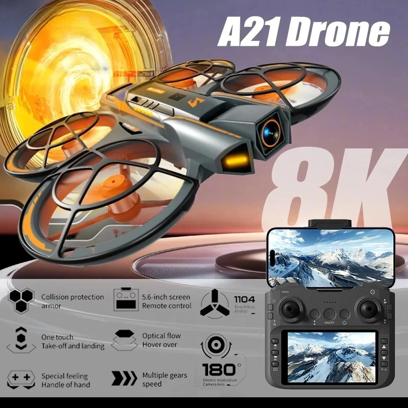 정품 A21 PRO 드론, 8K 프로페셔널, 4K HD 듀얼 카메라, 화면 내장, RC 5G, 브러시리스 모터, 장애물 회피 기능, 쿼드콥터 장난감