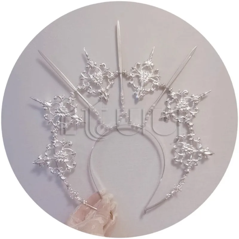 KC Halo couronne Lolita déesse du soleil vierge marie à pointes Halo mariée couronne casque Halloween Costume accessoires Baroque chapeaux