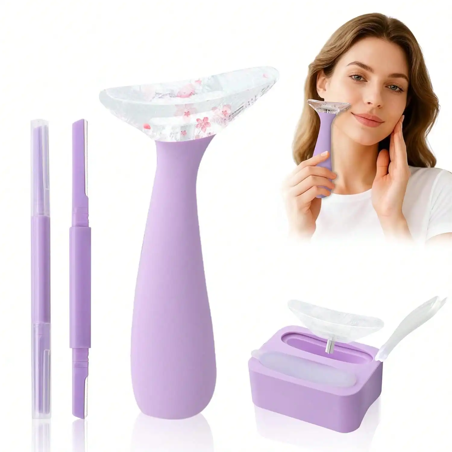 Roller Face And Dermaplane, Face Roller Reduces Puffiness, Minimize Pores, Reusable Massage Silicone With 2 Dual-Face