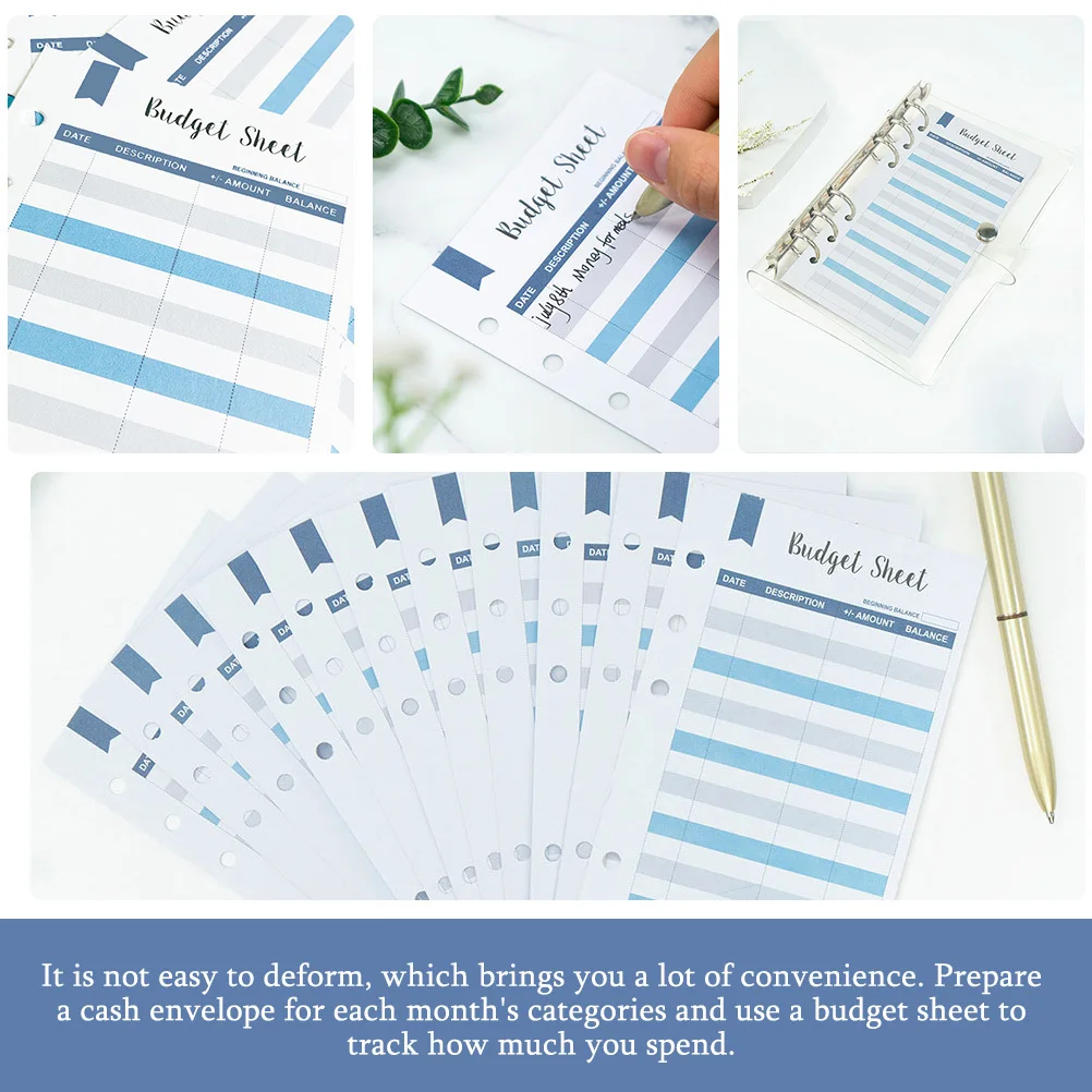 أوراق الميزانية النقدية مع فتحة لكمة لتتبع النفقات اليومية وبطاقات تسجيل الميزانية المحمولة للاستخدام المنزلي والمكتب