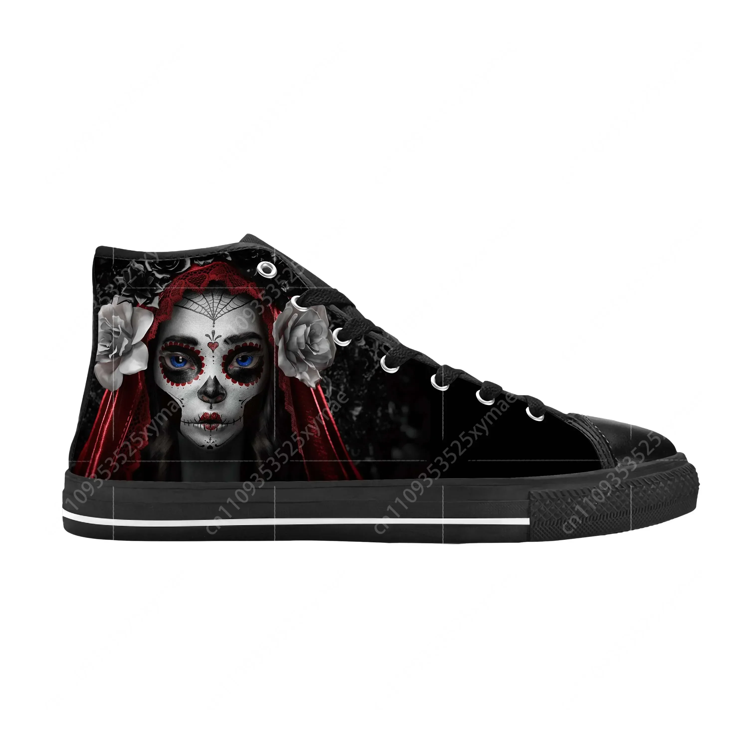 

La Calavera Catrina Mexican Sugar Skull Katrina Casual Cloth Shoes High Top Comfortable Breathable 3D Print Men Women Sneakers