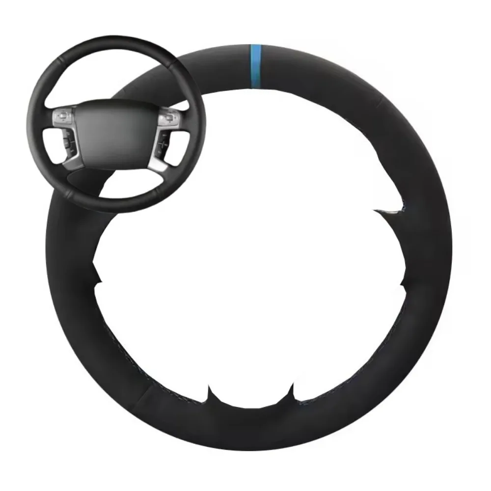 

Сшитый вручную черный замшевый чехол на руль автомобиля для Ford Mondeo Mk4 S-Max Ford Focus 3 Kuga, автомобильные аксессуары для интерьера