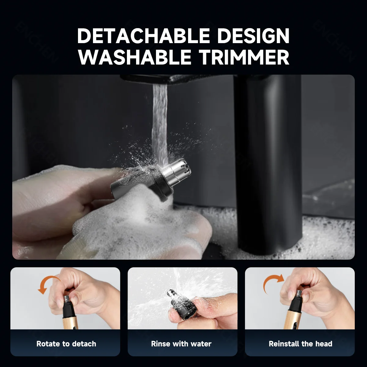ENCHEN EN001 Профессиональный триммер для волос в носу с режущей головкой из нержавеющей стали, зарядным портом USB-C и светодиодным индикатором