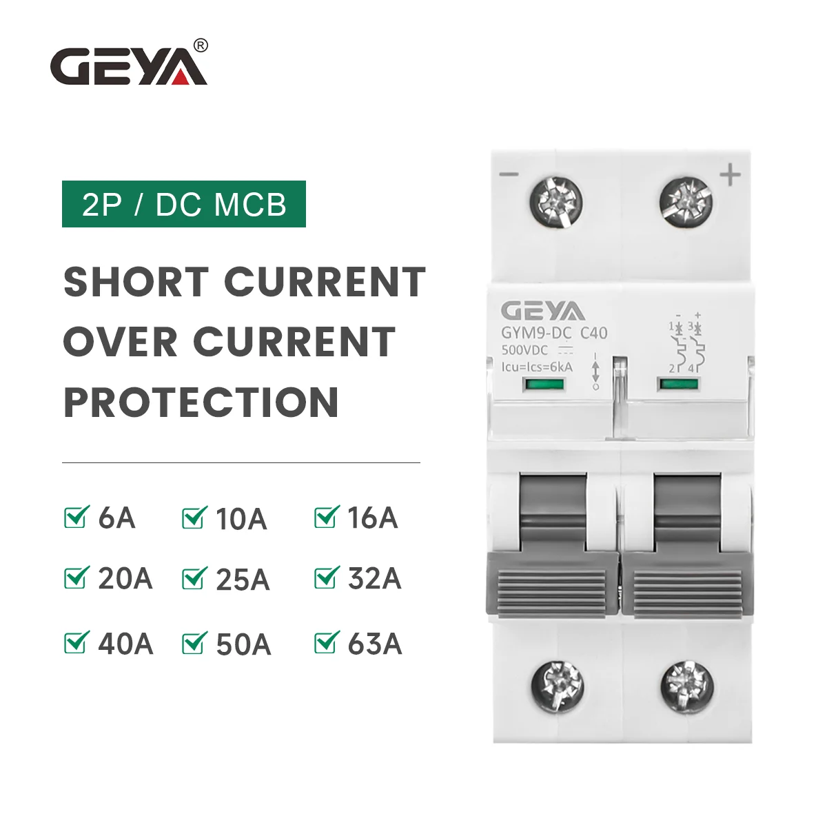 

Mini DC Solar Circuit Breaker 6KA 2P 500V DC Disconnect Switch Isolator for PV System 6A-63A Overload Protection New DC MCB
