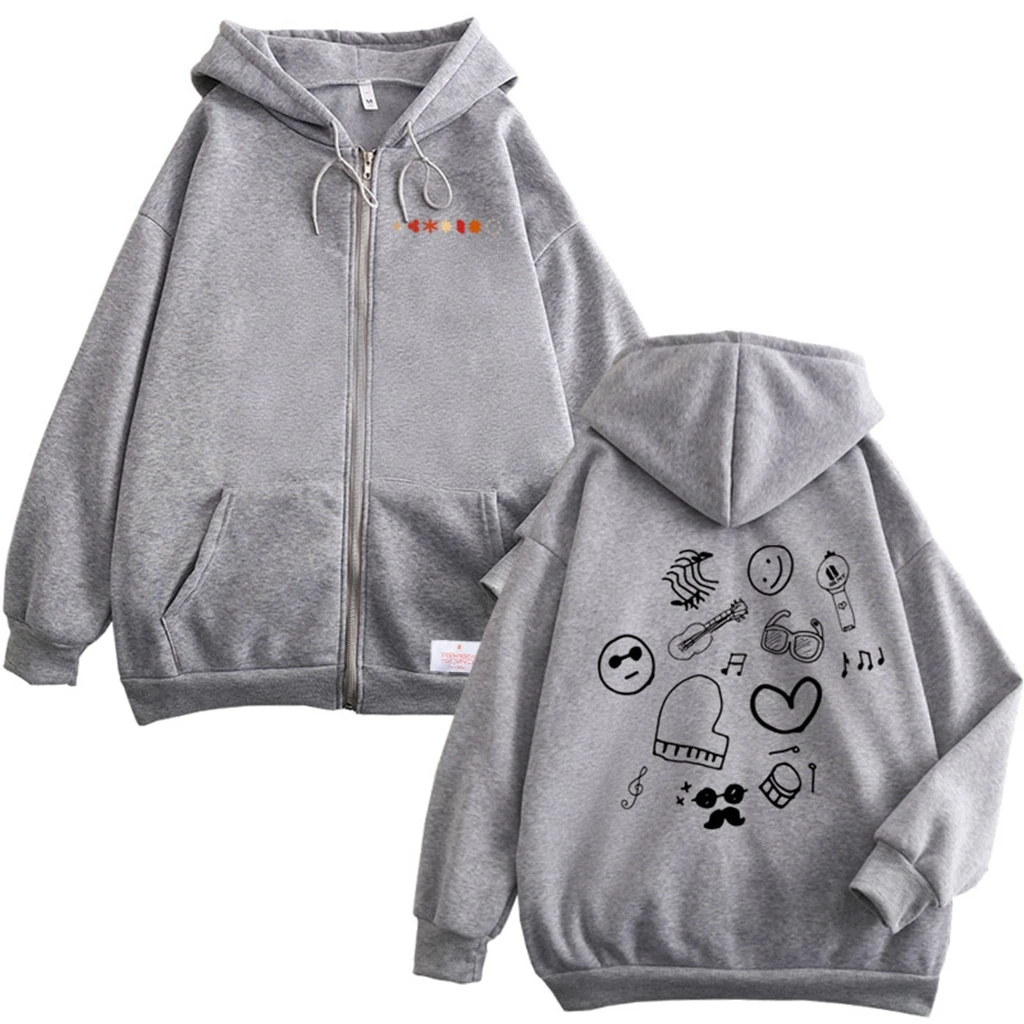 Kpop JimiRetro With You LETTER PRINTE Hoodies Grey Y2k Hooded Shirt Top Women Clothing Loose Pullover Cardigan Sweatshirts