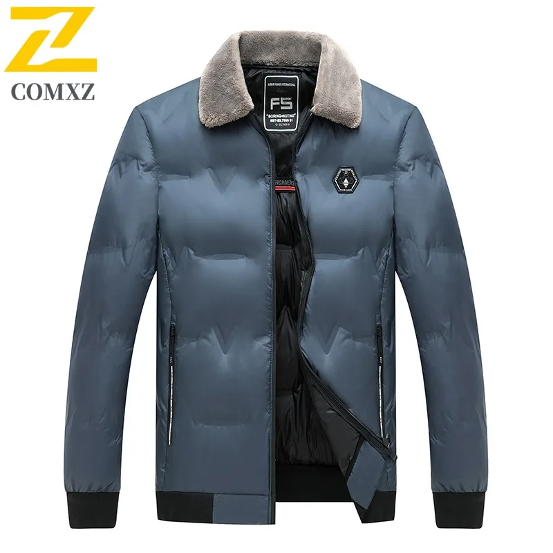 

COMXZ 2025 Men Casual Winter Coat Padded Style Fur Collar Versatile Warm loose Jacket Fashion Business Breathable Windbreaker