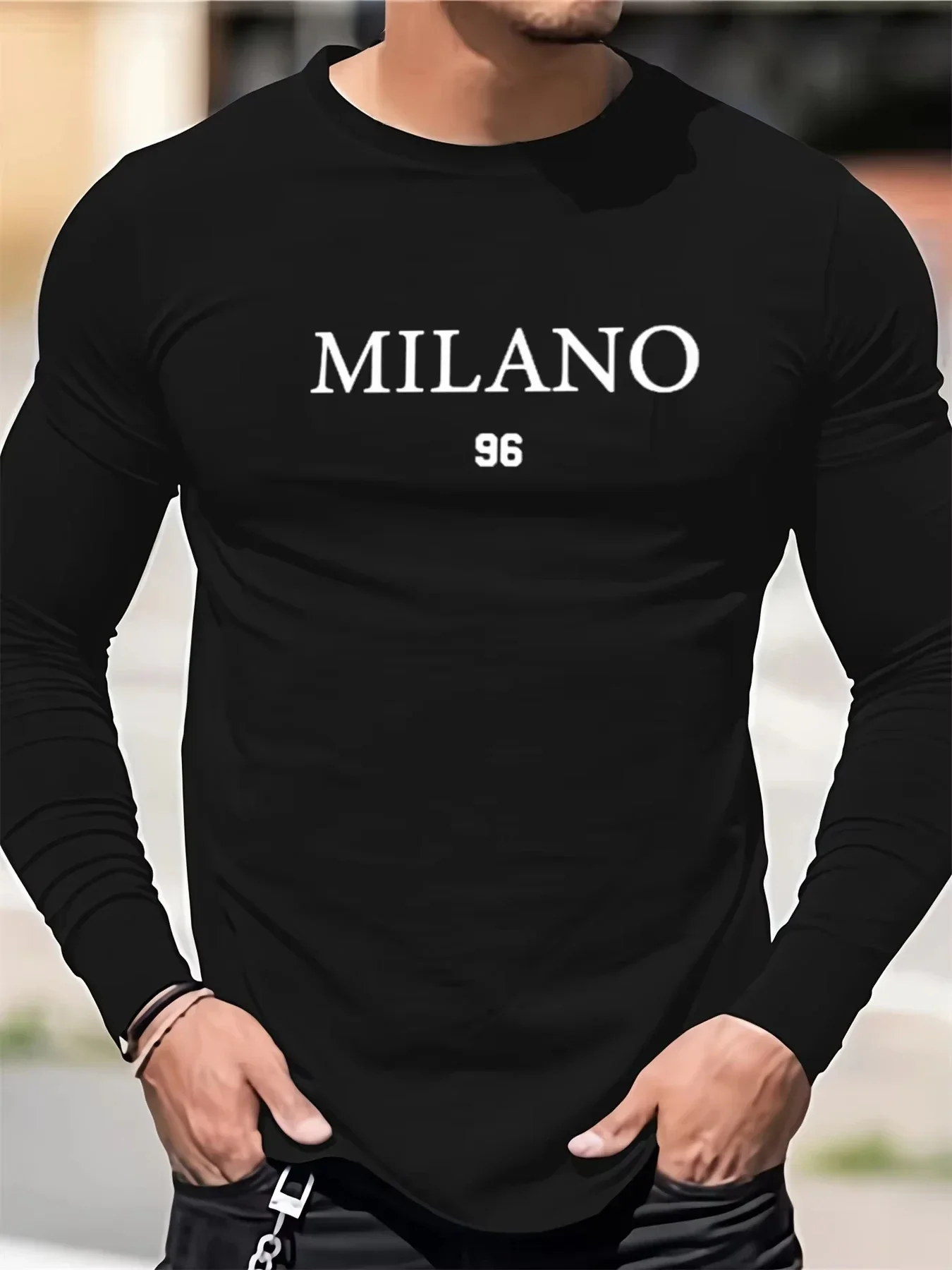 MILANO 96 printed Men's long sleeved T-shirt  loose fit comfortable sports and leisure  round neck top