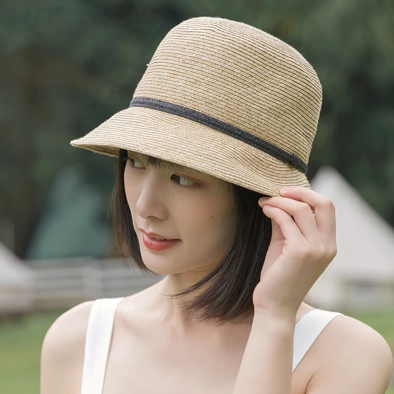 New Natural Panama Soft Straw Hat Women\'s Summer Japanese Fresh Small Brim Short-brimmed FishermanHat Beach UV Protection Fedora