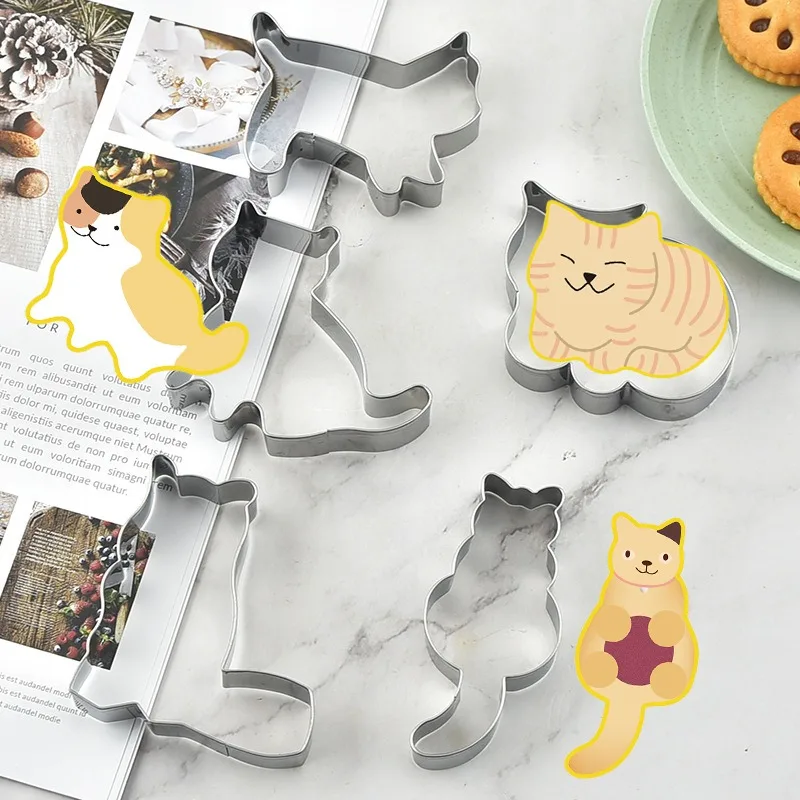 5Pcs/set Cat Shaped Cookie Cutter Set Sandwiches Fruits Biscuit Cake Mold DIY Cute Biscuit Baking Mold Tool Molde De Galletas