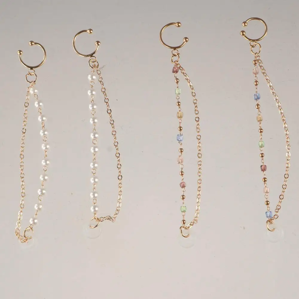 

2pcs/pair Ear Decor Earphone Anti-Lost Chains Ear Clip Pentagram Earphones Chains Pearl Jewelry Earphones Chain Clip