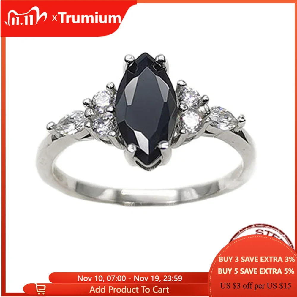 

Trumium 1ct S925 Silver Ring Marquise Black Agate White Zircon Rings for Women Vintage Luxury Wedding Bands Fine Jewelry Gifts