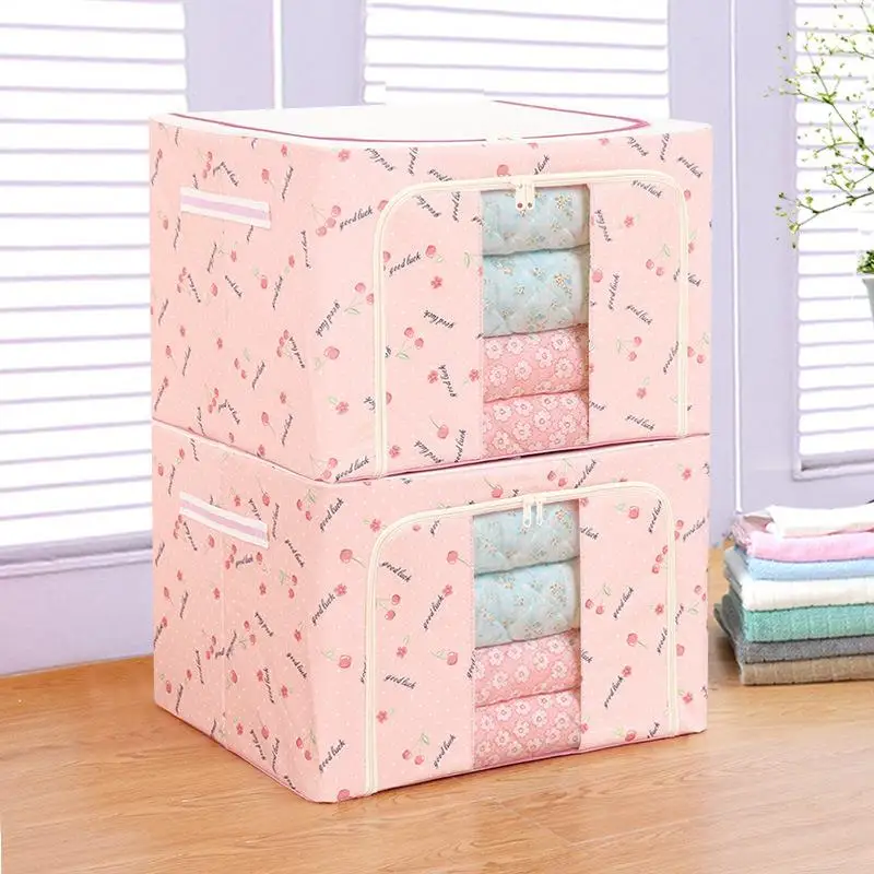 oxford-cloth-steel-frame-storage-box-movable-wardrobe-underbed-organizer-with-wheels-north-european-style-home-organization