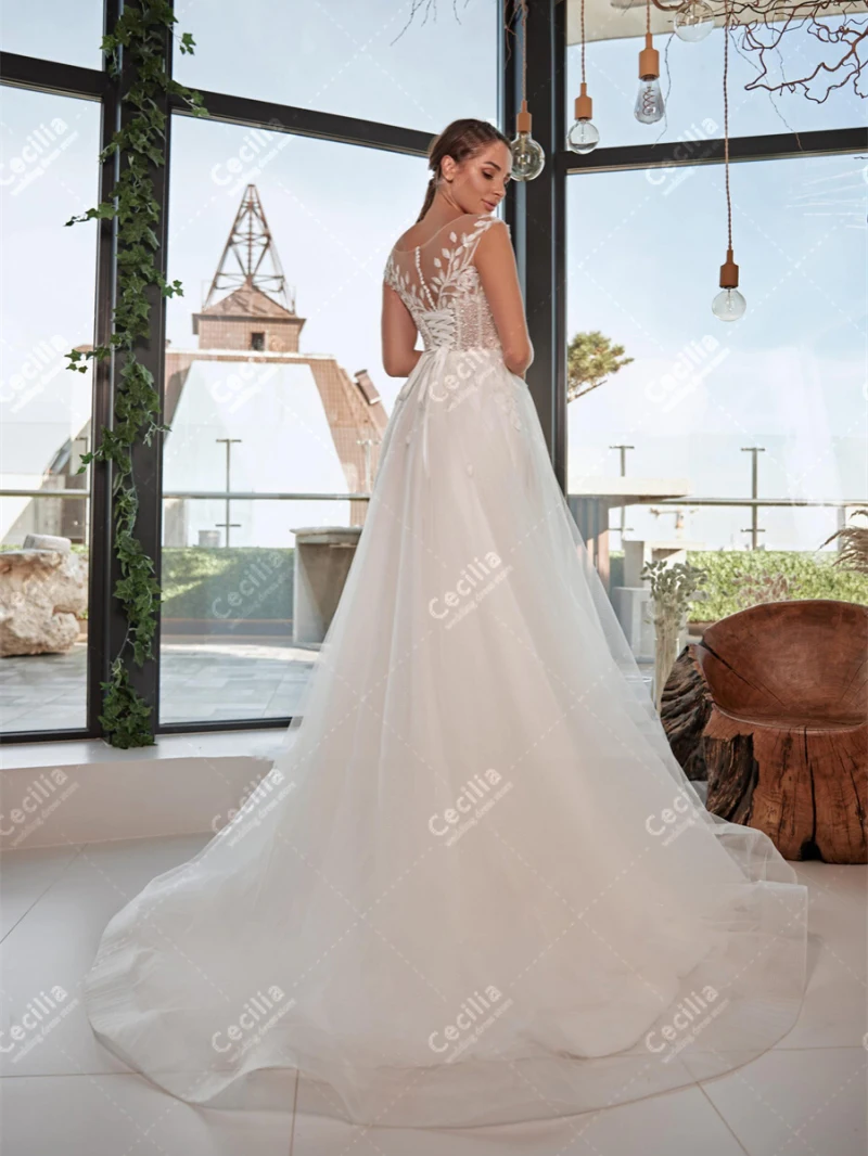 Gorgeous Wedding Dresses A-Line Tulle Tiered Bridal Gowns Cap Sleeves Robes For Celebrity Vestidos De Novia 2025 Customized 2024