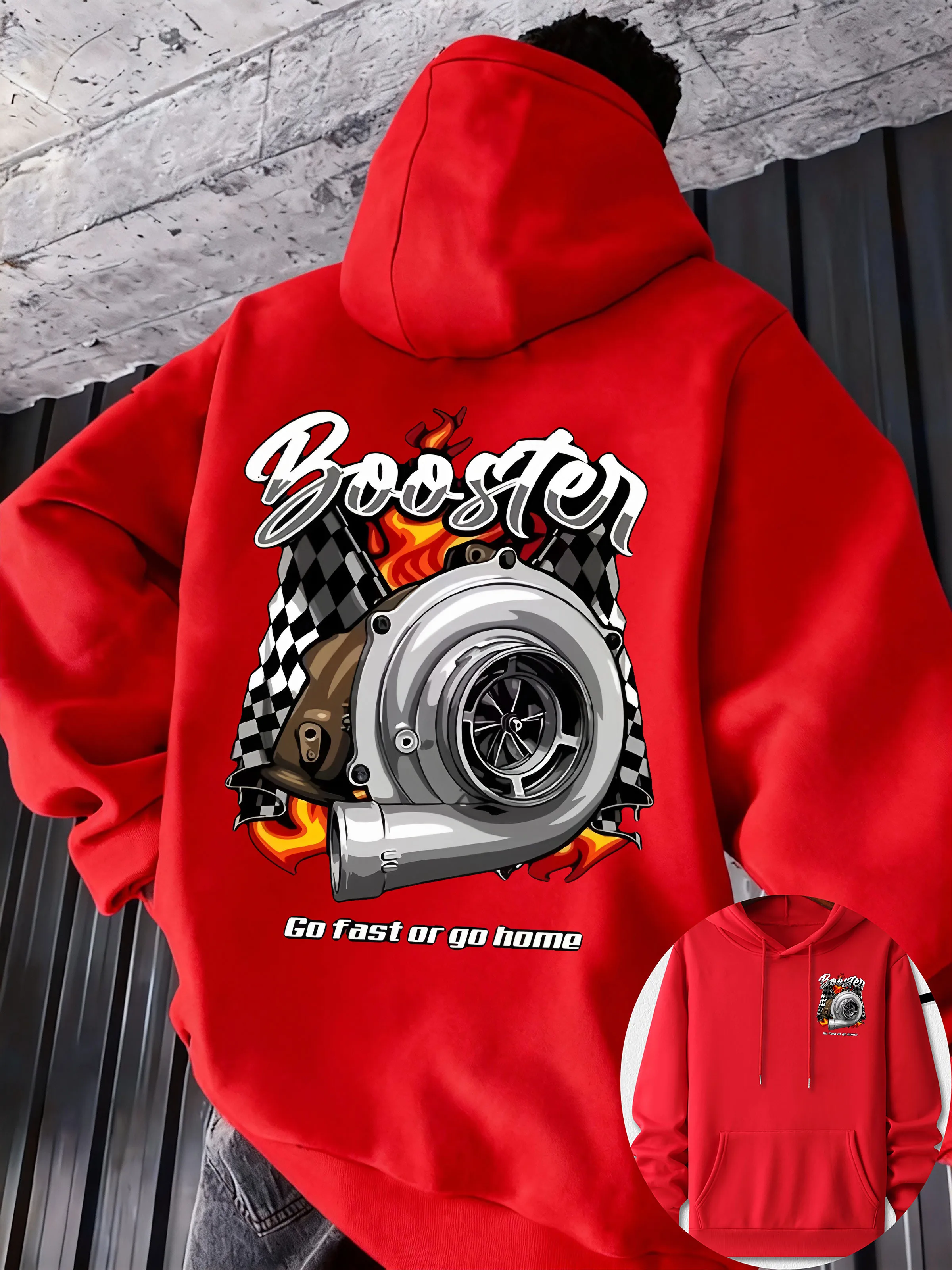 Herbst/Winter Street Retro Booster Turbo Flame Check Flag Print Sweatshirt - Mod Style Schwerer Mantel - Paar Casual Vielseitige Jacke – Detail 5