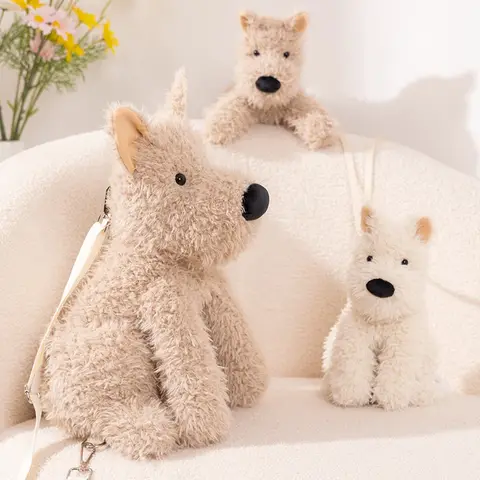 25cm/45cm Westie Dog Plush Sling Bag-Cute Puppy Shoulder Bag Soft Stuffed Animal Purse for Kid Lover Christmas Birthday Gift