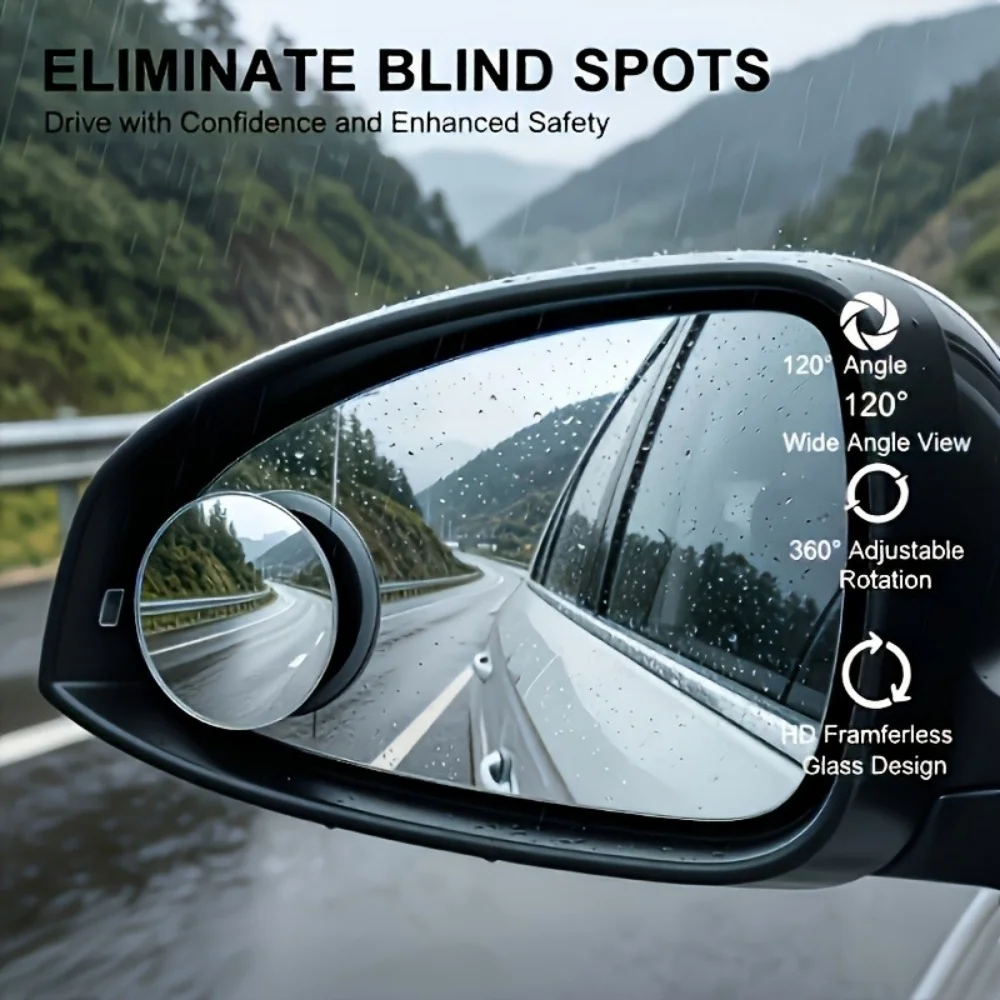 Car Small Round Mirrors Blind SpotRear View Mirror Auxiliary Reversing Parking Convex Mirror 360 Degree Adjustable ﻿