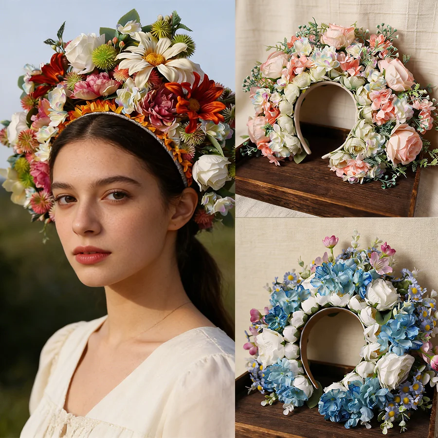 

Винтажная объемная повязка на голову ручной работы с цветочным узором, выполненная в романтическом лесном стиле, идеально подходит для фотосъемки в путешествиях.