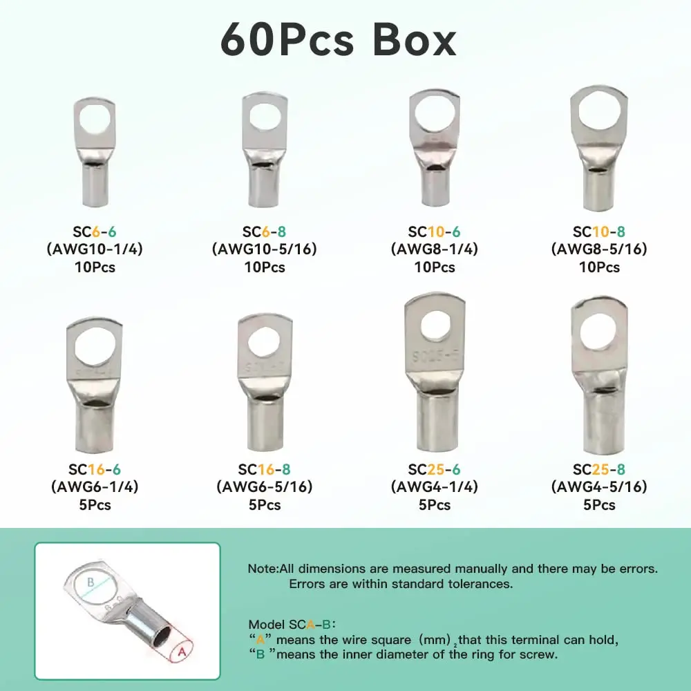 Battery Cable Lug Crimping Tool 10-1 AWG with 60pcs 8 Sizes Copper Lugs Heavy Duty Wire Crimper for Battery Wire Ring Terminals