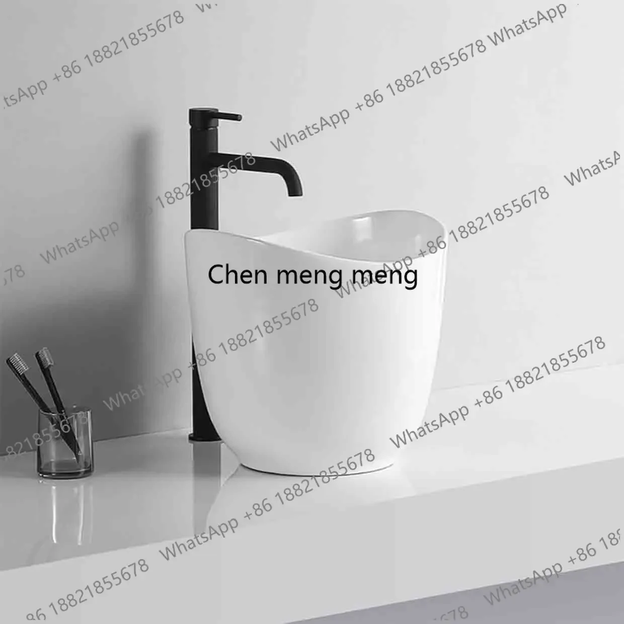 

Z136Round Ceramic Washbasin Single Basin Deepened Laundry Basin Balcony Splash-proof Hand Wash Basin Heightened Countertop Sinks