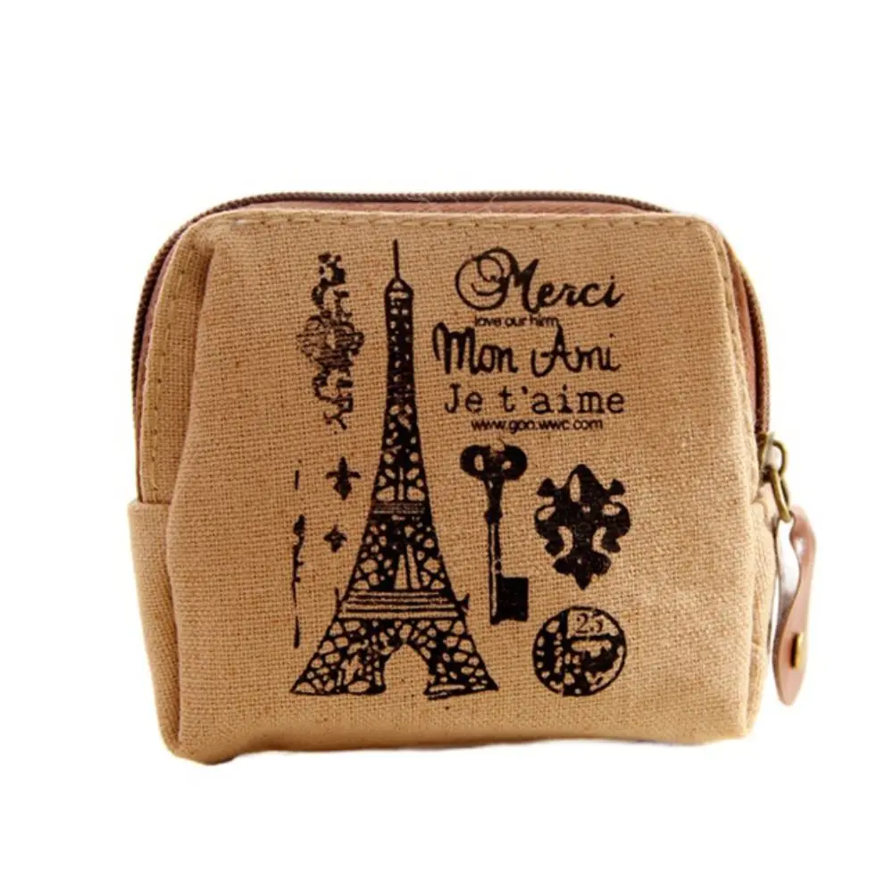 심플 천 소재 레트로 동전 지갑 빈티지 프린트 미니 화장품 가방 지퍼 카드 홀더 지갑 여성용