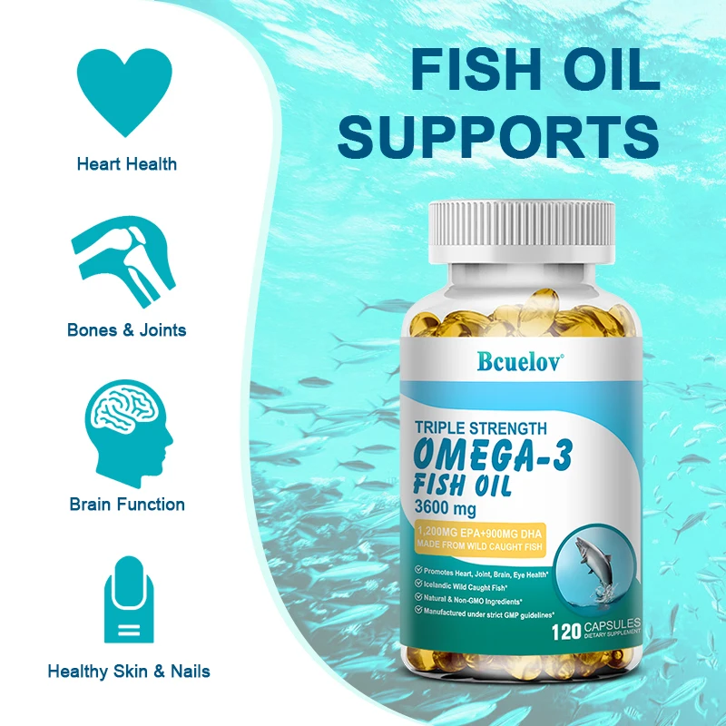 Triple Strength Omega-3 Fish Oil - Provides Fatty Acids To Support Brain and Heart Health, Boost Immunity, and Slow Aging