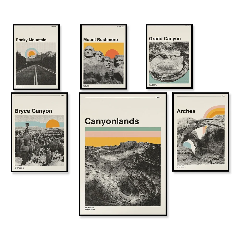 Joshua Tree National,Rocky Mountain National,Arches National,Big Bend National Park Retro Travel Poster,Mid Century Modern Print