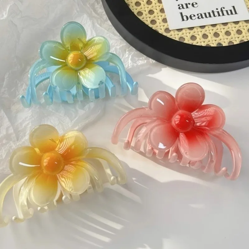 Girls' Hairpins Summer Color Big Flower Grab Clip Women's Seaside Vacation Versatile Medium Grab Clip Hair Accessory for Women