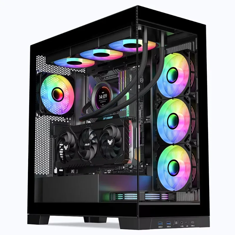 Tempered Glass Side Panel Window Desktop ATX Gaming PC Case with RGB Fan