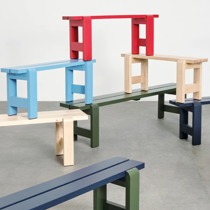 

Color matching solid wood bench indoor outdoor color tables and chairs Nordic modern simplicity