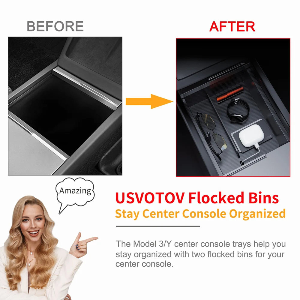 Center Console Trays for Tesla Model Y Juniper 2025 Launch Model 3 Highland Organizer Accessories Armrest Storage Box Cup Holder image 3