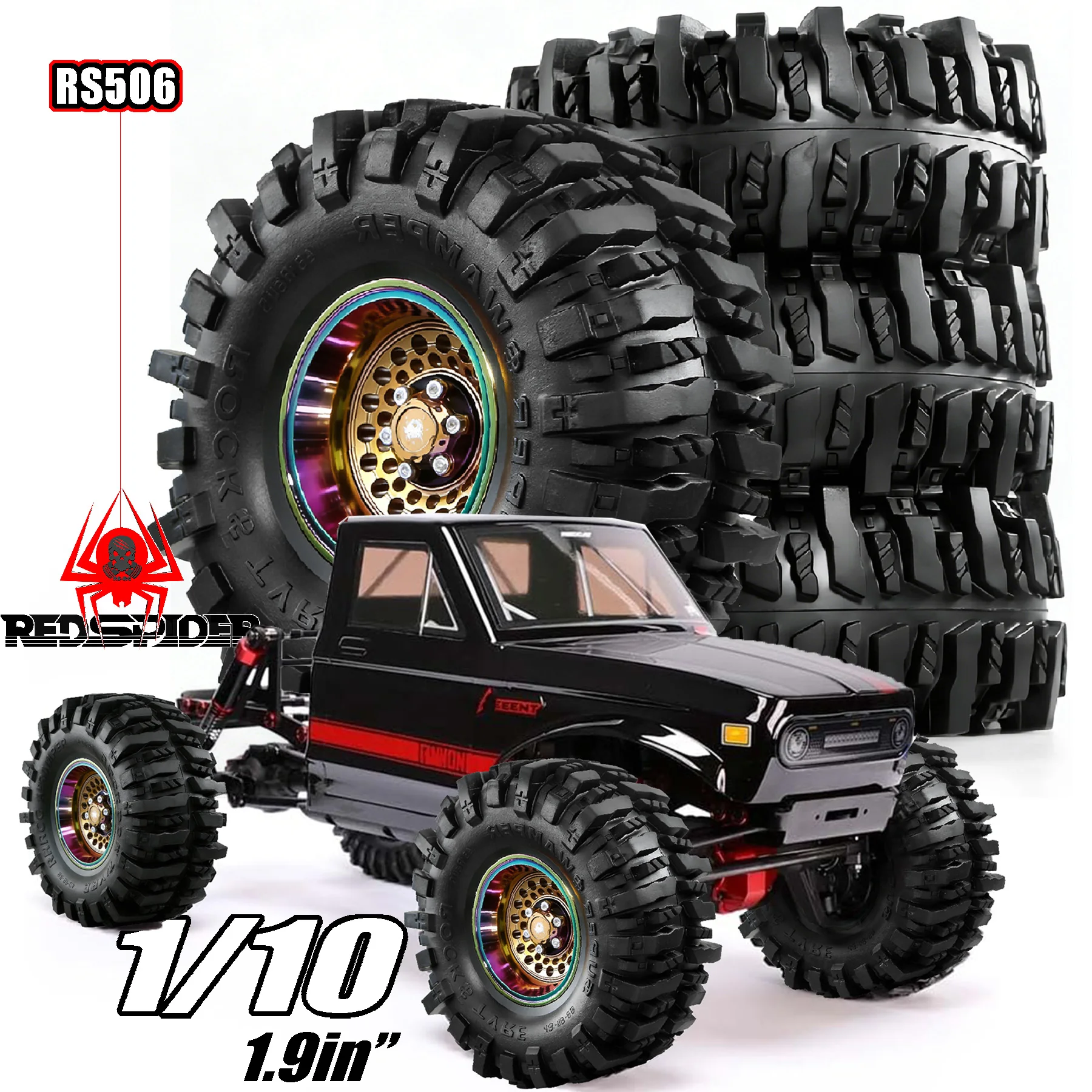 

Шины для бездорожья 1.9 и диски с бедлоками, глубокий профиль, вылет -10 мм, для TRX4, Axial SCX10 II III, RR10, Wraith, Redcat Gen 8