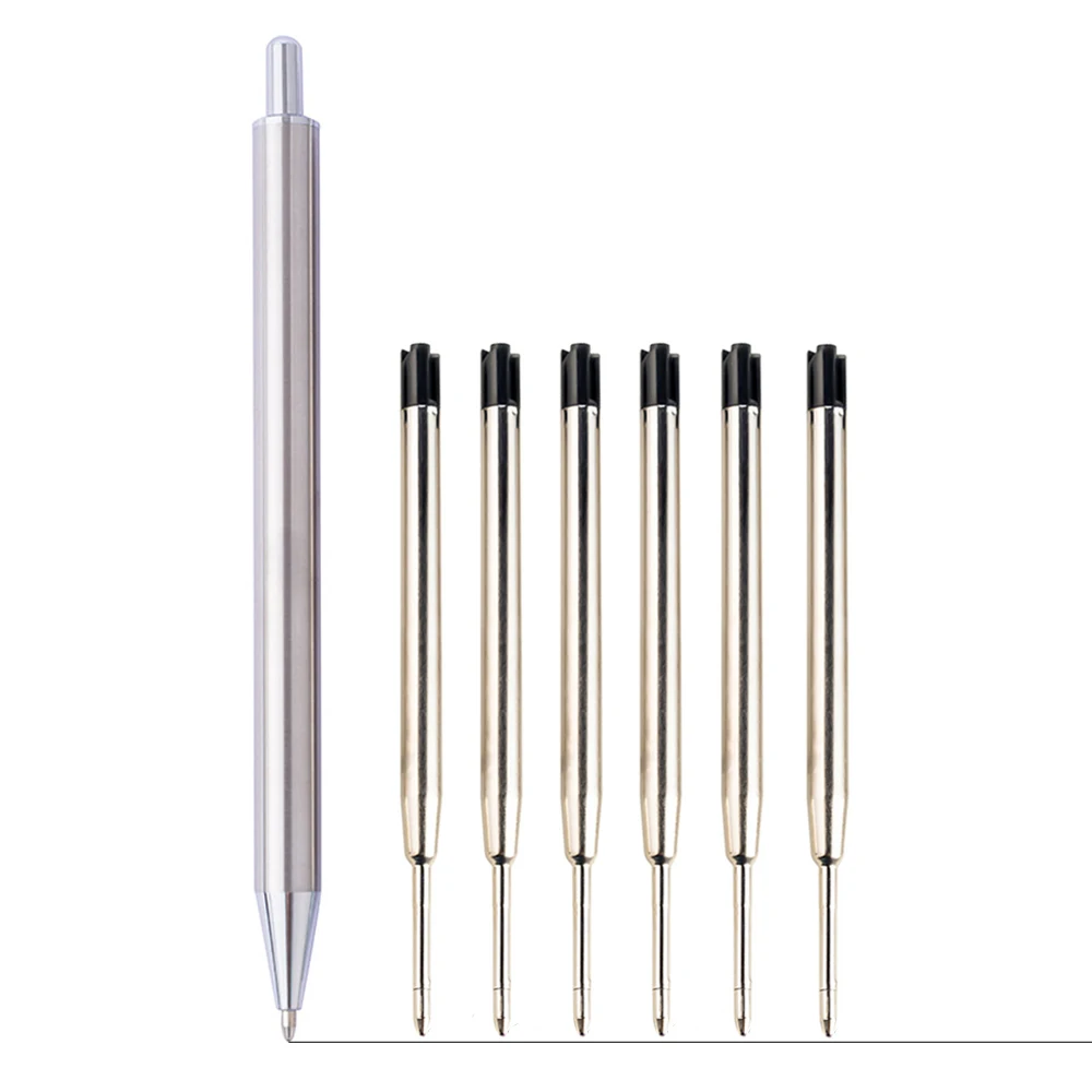 

Metal Stainless Steel Retractable Ballpoint Pen with 6 Refills Set, 0.7mm Black/Blue Ink, Portable Writing Pen for Travel & Work