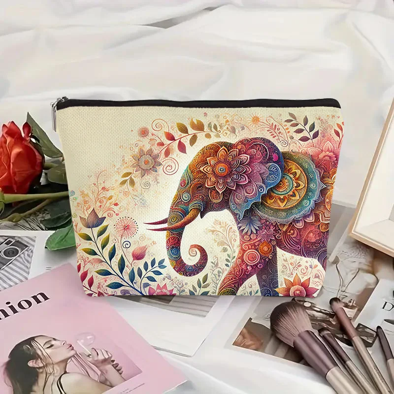 A Vibrant elephant makeup bag - a cute multifunctional zipper pouch for women, jewelry storage bag