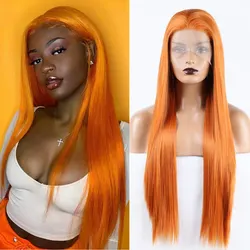 Orange Synthetic Lace Wig Glueless Lace Frontal Wigs for Women Blue Straight Wig Heat Resistant Fiber Cosplay Wigs Party Use
