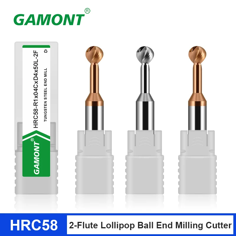 GAMONT HRC58 2-Flute Tungsten Steel Lollipop Milling Cutter For Aluminium/Steel Endmill CNC Mechanical Machining Center Tool