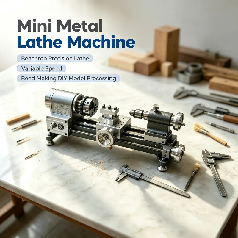 Mini Metal Lathe Machine, Benchtop Precision Lathe with Variable Speed for Bead Making and DIY Model Processing