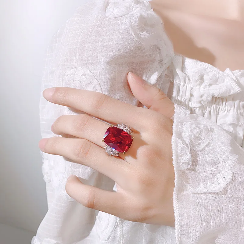Cushion Cut Multicolor Cubic Zirconia Cocktail Ring Two Tone Plated Baguette Side Stone Luxury Women Wedding Finger Jewelry