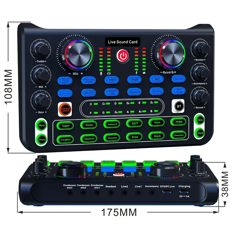 HD X60 Sound Card English Version Professional Sound Cards Audio Mixer For Karaoke Broadcast KTV Singing Live Sound Mixer