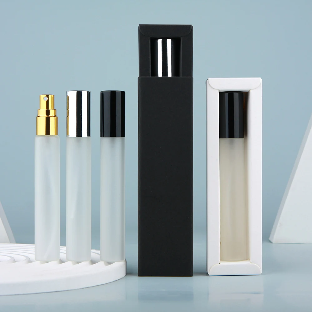 30pcs 15ml Frosted Glass Perfume Bottle With Paper Box High Quality Refillable Spray Bottles Custom LOGO Pay Extra