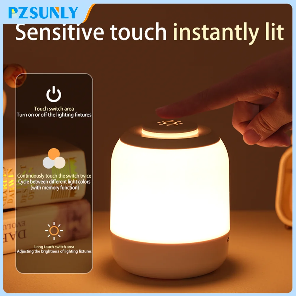 LED Night Light Touch Lamp Table Lamp Bedside Lamp Bedroom Lamp with Touch Sensor Portable Desk Lamp Light for Kids Gifts Led