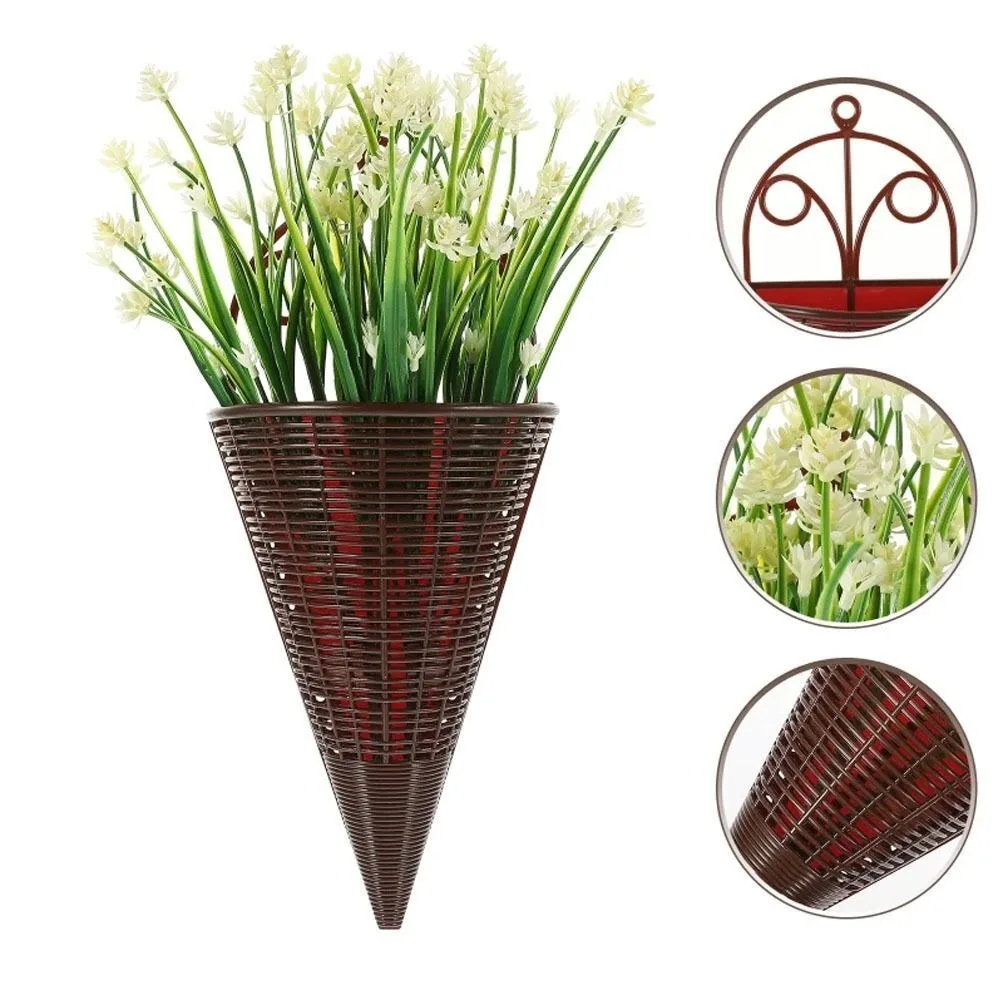 Plastic Hanging Flower Basket Fan-shaped Pattern Durable Art Rattan Wall Hanging Home Decoration