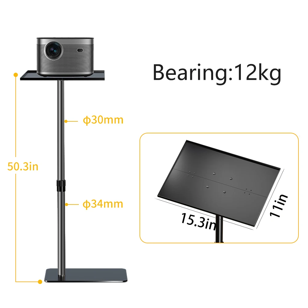 Imagem -02 - Projetor Suporte de Montagem Ajustável Altura 67cm a 128cm com Bandeja ou Parafuso Apto para Projetor Universal Montagem no Teto sh