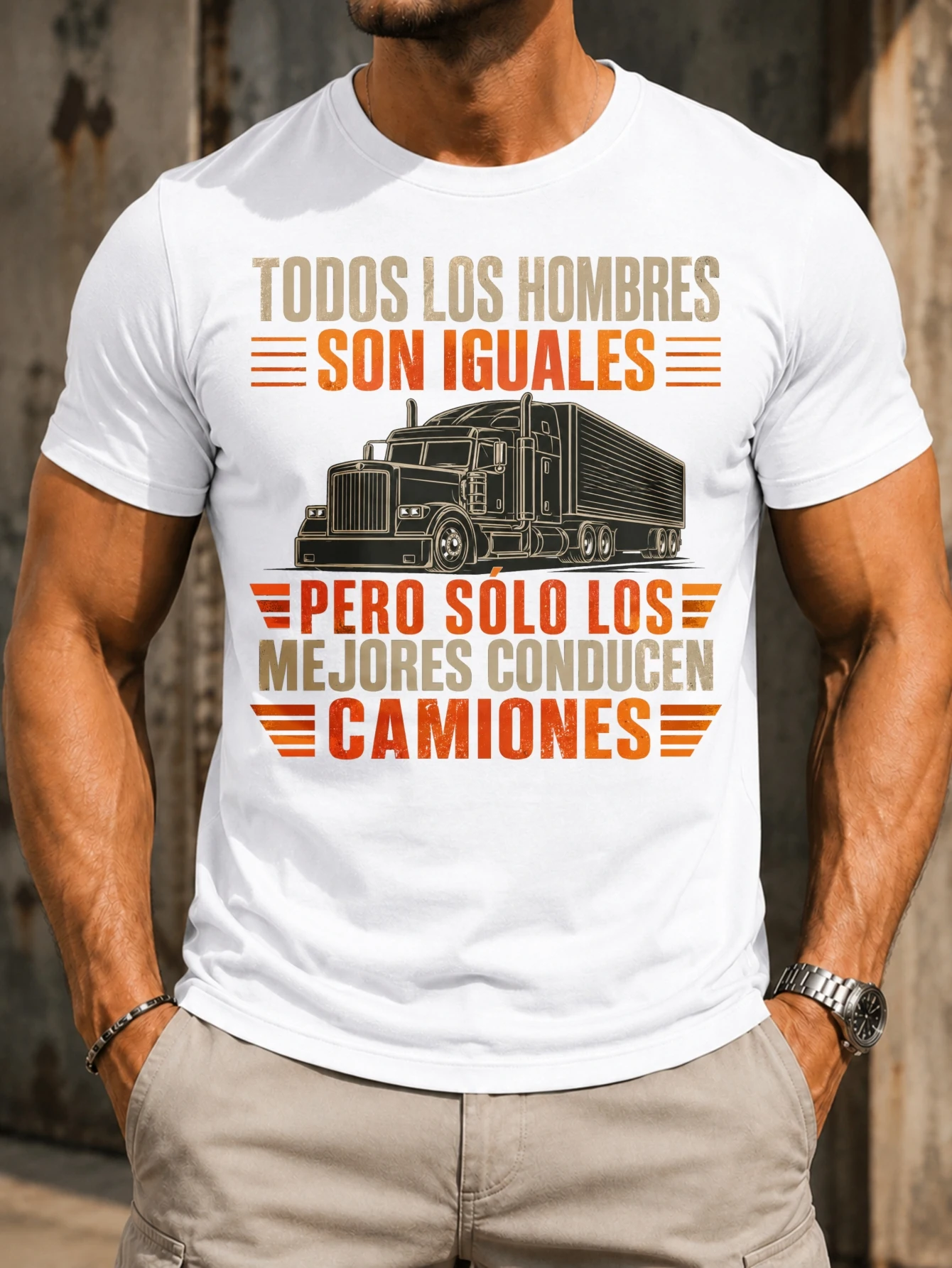 Spanish Truck Driver All Are Equal Quote  Semi Truck Orange Beige Typography Road Humor Style  Unisex All T-Shirt