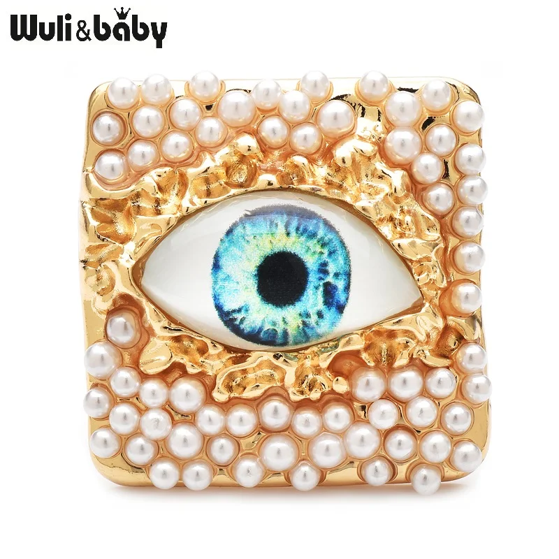 Wuli&baby Pearl Eye Brooches For Women 4-color Beautiful Charming Eyes Party Office Badge Pins Gifts